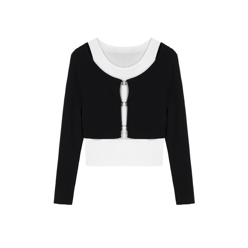 H·GENTEEL荷高新款春装女黑白撞色简约圆领套头针织衫,淘宝优惠券,粉丝福利购,淘宝优惠卷