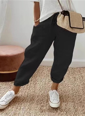 抽绳松紧腰女士长裤Drawstring elastic waistband women's pants
