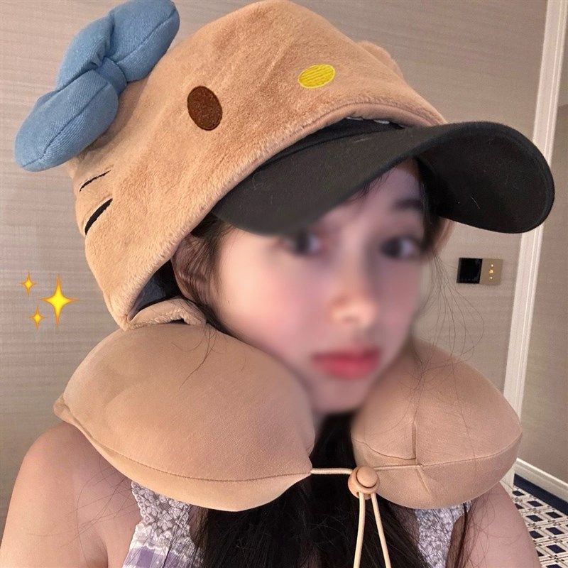 高颜值可爱小猫卡通午睡飞机护颈旅行坐车可携式办公室连帽帽子枕,淘宝优惠券,粉丝福利购,淘宝优惠卷