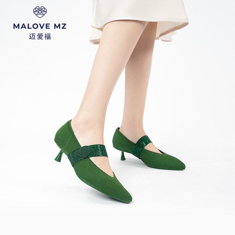 MALOVE MZ女鞋2023秋季新款优雅法式尖头高跟鞋浅口细跟气质女鞋