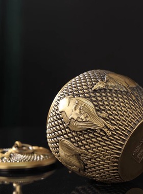 纯铜精工茶叶罐摆件密封罐高档系小号五牛图存茶叶盒普洱储藏罐