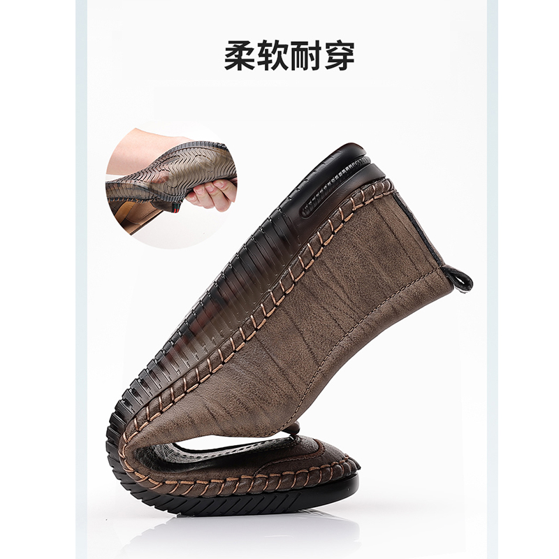 爱登堡男鞋2022年夏季新款休闲皮鞋男一脚蹬真皮豆豆鞋软底驾车鞋_edenbo爱登堡风暴专卖店_流行男鞋