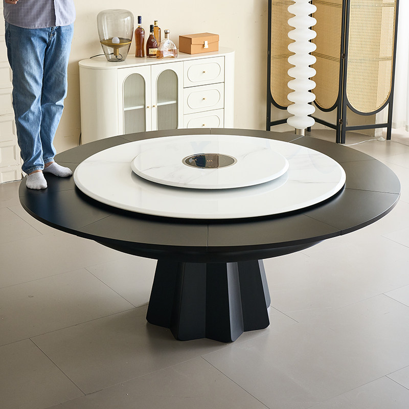 超晶石旋转伸缩餐桌可变实木圆桌转盘现代风多功能变径餐桌省空间 - 图2