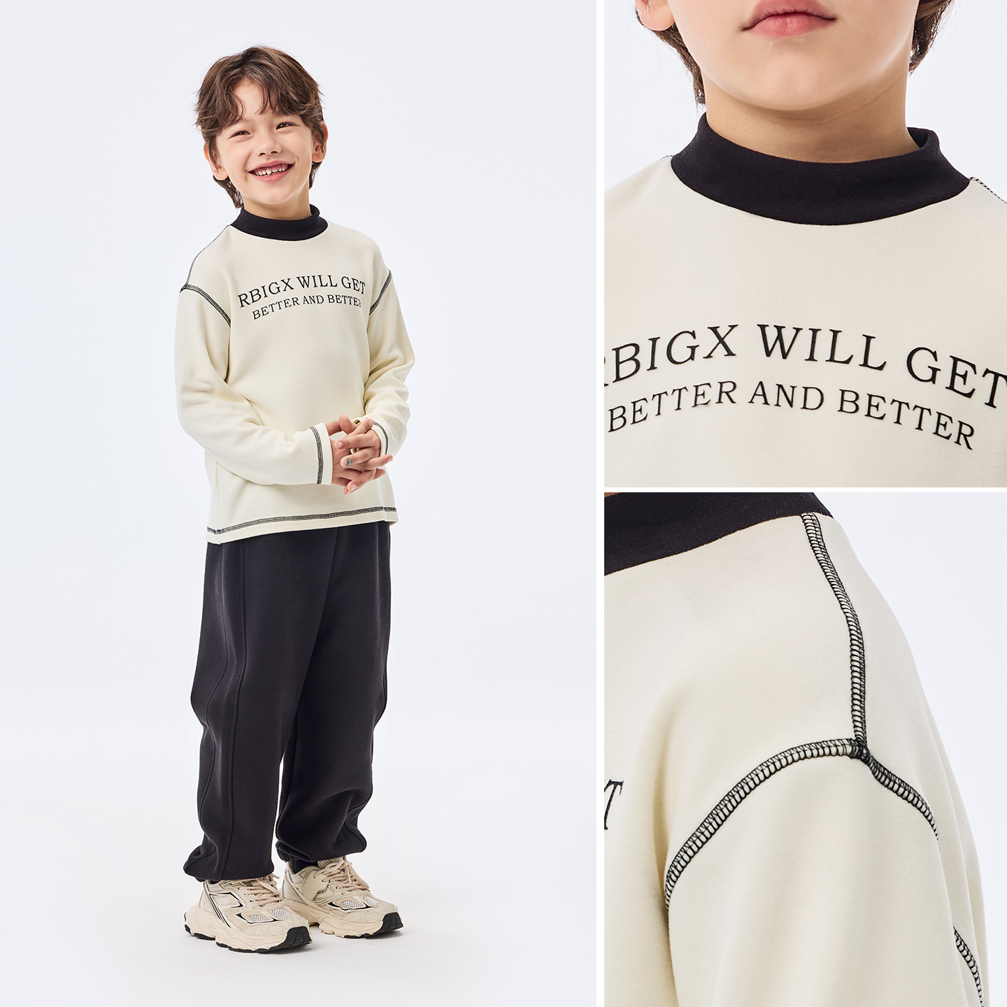 RBIGX瑞比克童装2025秋冬新款百搭设计感暖姜元气锁温长袖t恤 - 图3