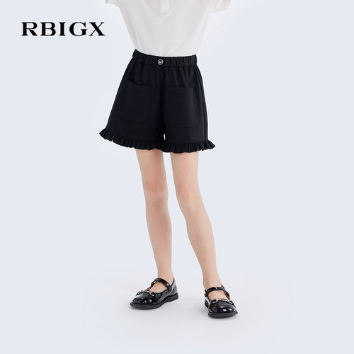 RBIGX瑞比克童装夏季新款甜美木耳边高腰女童设计感短裤 - 图1