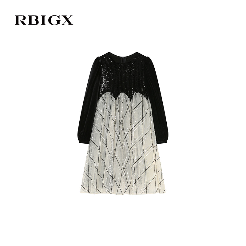 RBIGX瑞比克童装2025冬季新款女童拼接礼服珠片设计感礼服连衣裙 - 图2