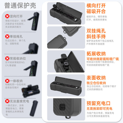 sheingka适用DJI大疆Pocket4滤镜保护壳一体式全包便携收纳盒Osmo pocket4/3翻盖磁吸滤镜槽防刮花保护套 - 图1