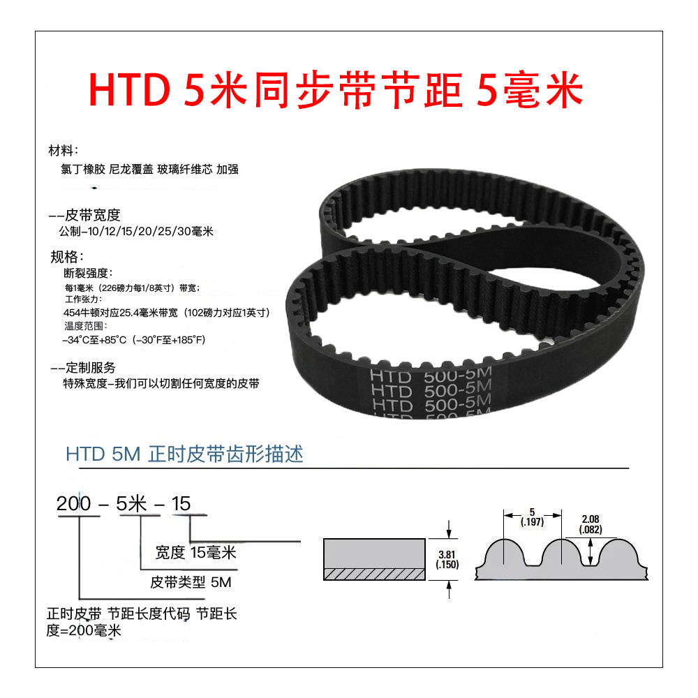 HTD5M型橡胶同步带传动带5M560 5M565 5M570 5M575 5M580皮带 - 图0