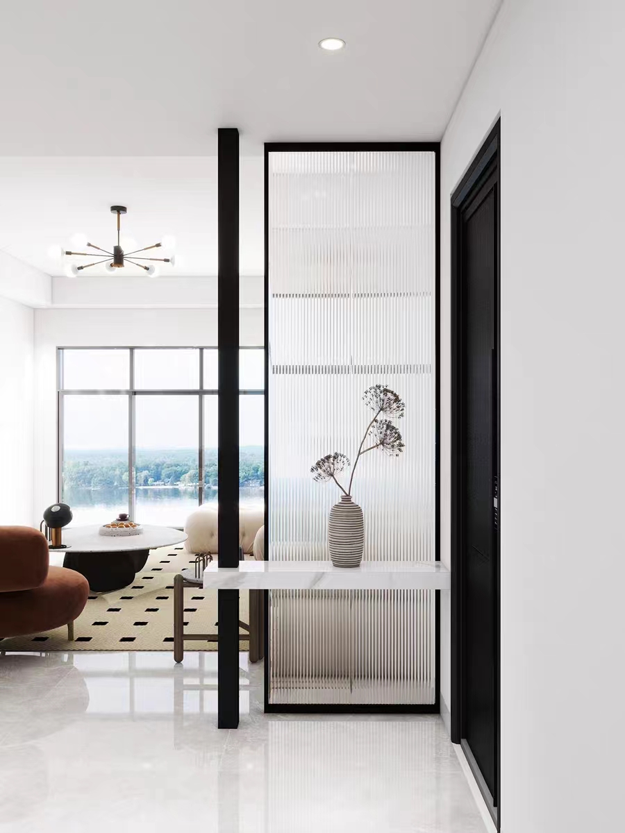 现代简约长虹玻璃隔断入户玄关客厅餐厅轻奢铁艺不锈钢屏风定制 - 图0