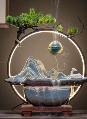 大师艺术高端新中式流水摆件生财禅意新中式假山家居客厅办公室