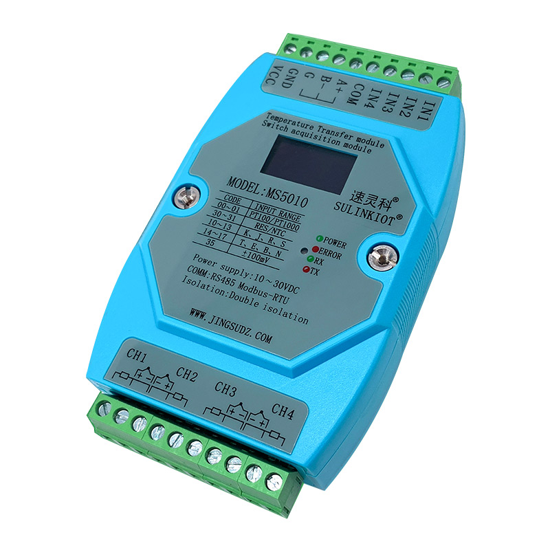 4路热电阻PT100热电偶NTC温度变送器模块RS485开关量DI远程MS5010-图2