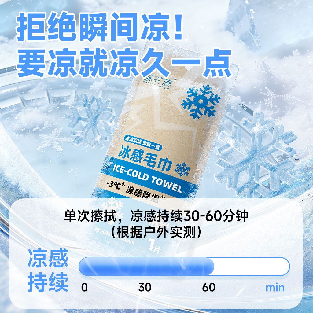 棉花鹿冰感毛巾户外降温凉感湿巾薄荷提神神器运动清凉去汗独立装