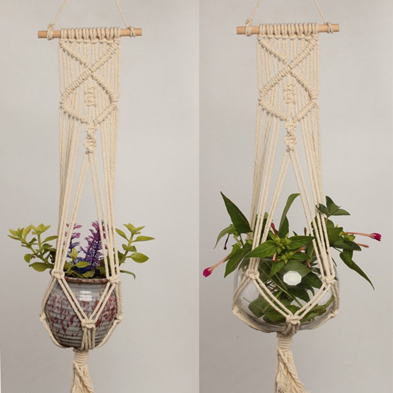 1pc Large-sized  Plant Hanger Basket  Handmade Rope Pots Hol - 图0