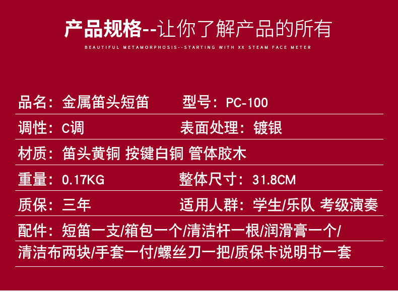MEIDASI金属笛头短笛胶木合成乌木C调14键儿童初学考级专业演奏 - 图0