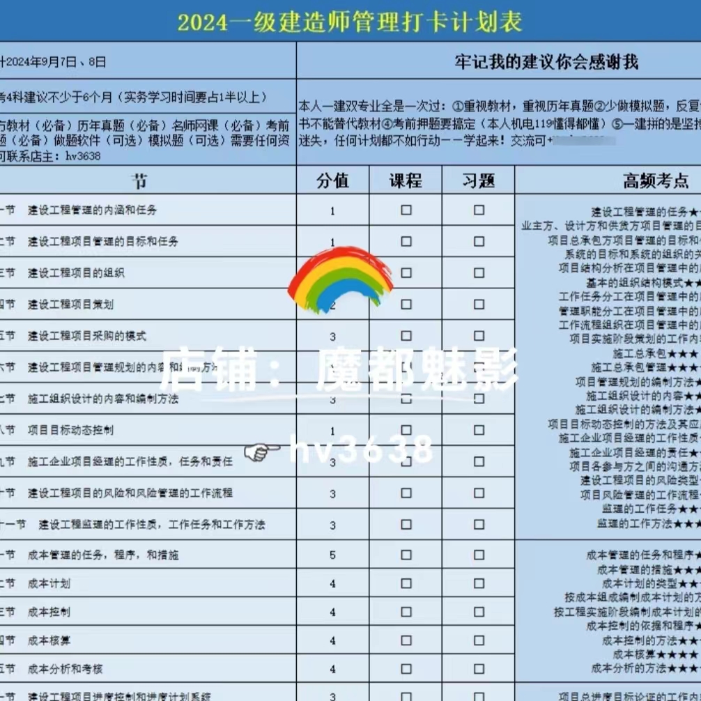 2024年一建学习计划表打卡表一级建造师监督学习培训资料讲义课件 - 图1