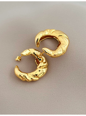 U欧美镀金女牛角包耳环轻奢小众