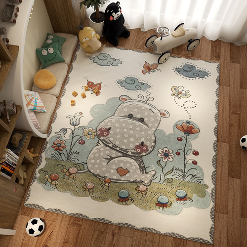 儿童房地毯男女孩卧室新款免洗可擦沙发转椅地垫阅读区卡通床边毯 - 图1