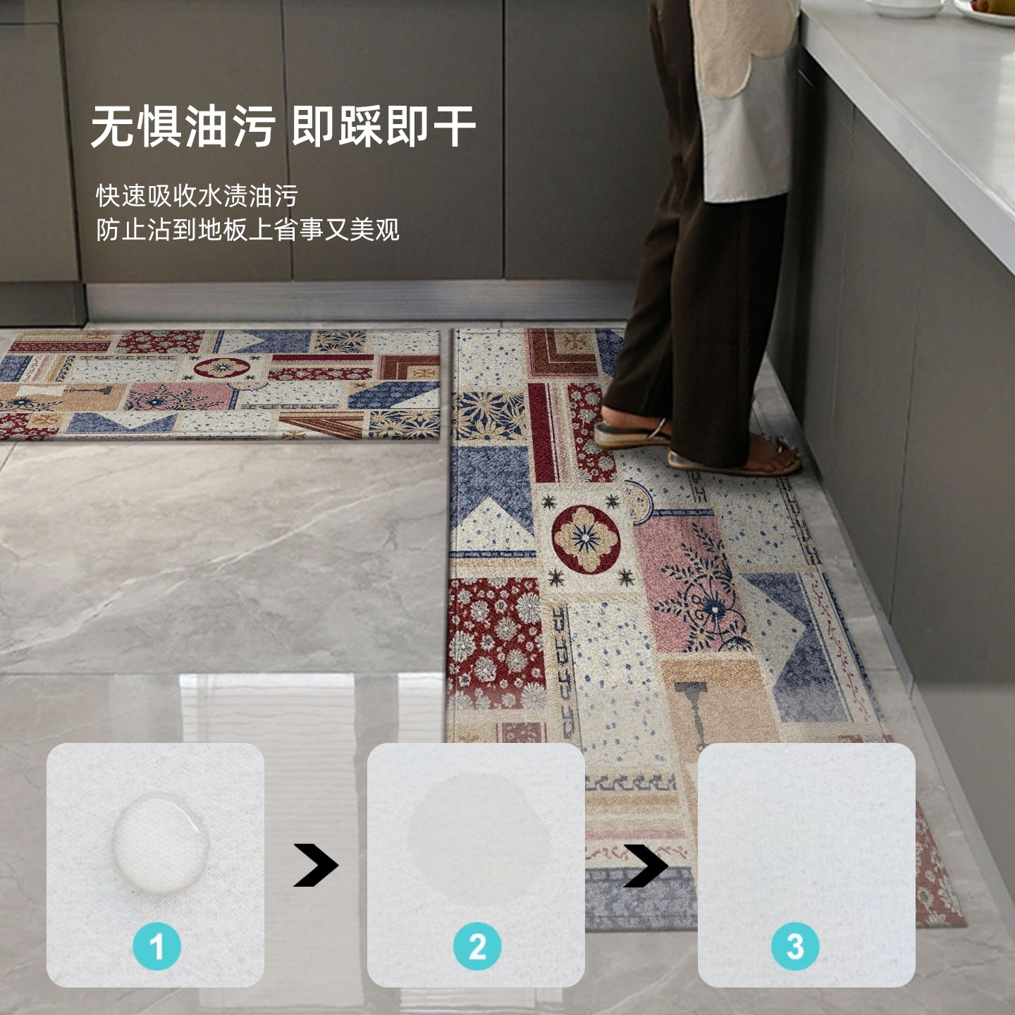 Olesen special kitchen floor mats are waterproof, non-slip and antibacterial