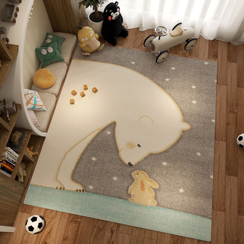 儿童房地毯男女孩卧室新款免洗可擦沙发转椅地垫阅读区卡通床边毯 - 图3
