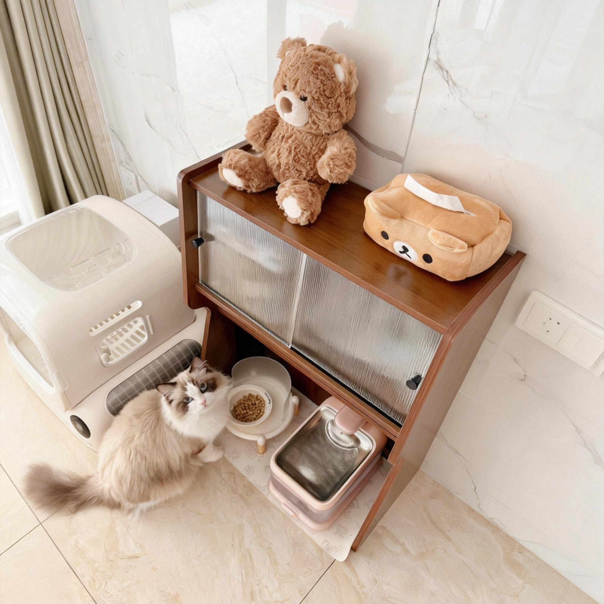 猫咪食堂置物架中古风狗狗饭堂猫粮罐头零食收纳架宠物用品储物柜,淘宝优惠券,粉丝福利购,淘宝优惠卷