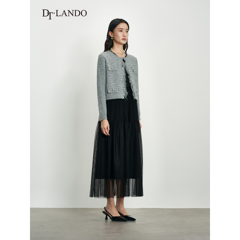 DTLANDO/商场同款25秋新品女装小香风灰色优雅针织开衫外套上衣 - 图2