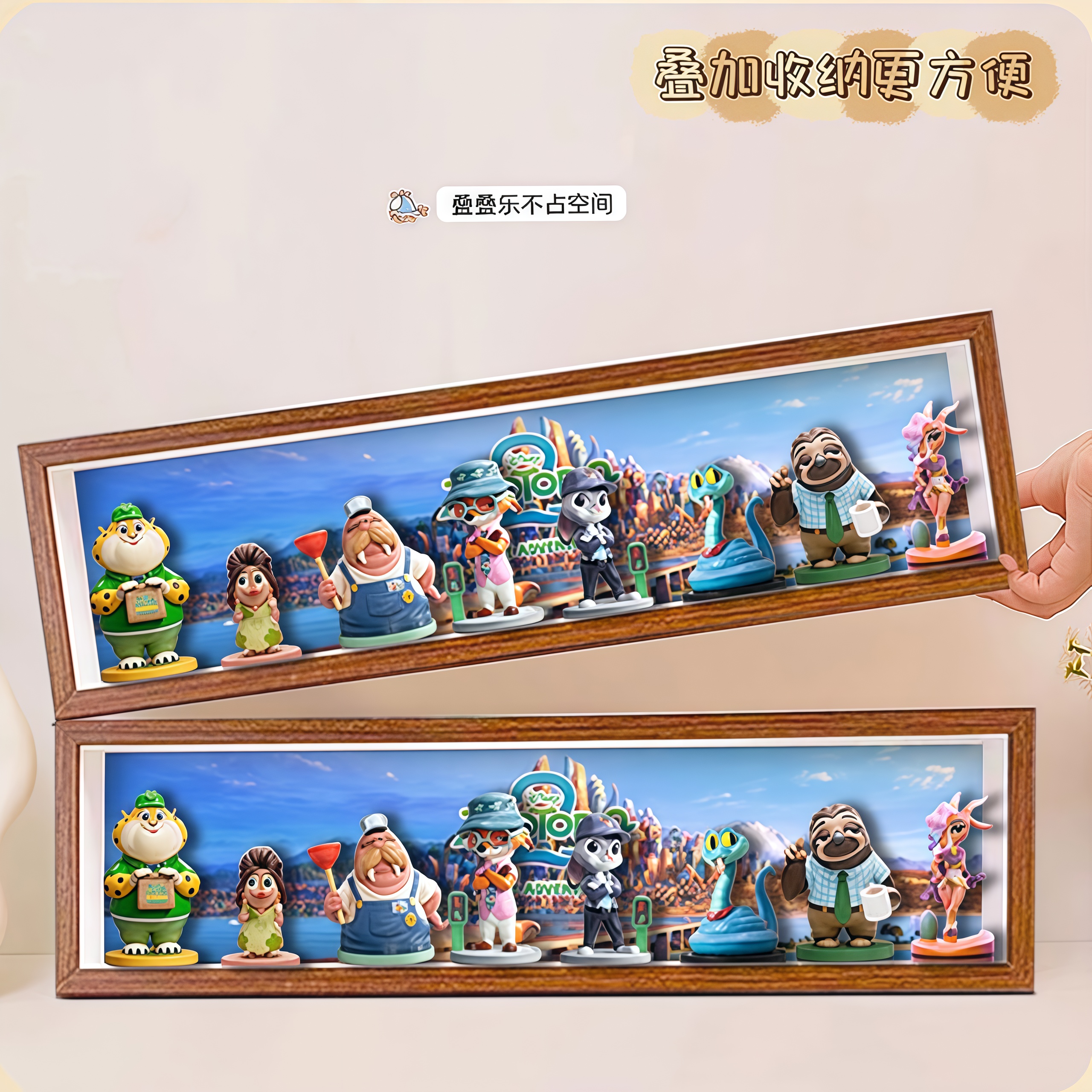 Zootopia themed rectangular wooden display box with lighted figure storage box decorative ornaments