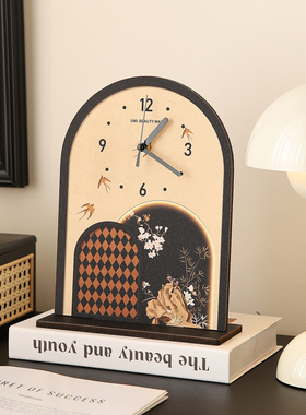 法式中古风时钟表摆台式桌面复古摆件高级感小众客厅电视柜装饰品