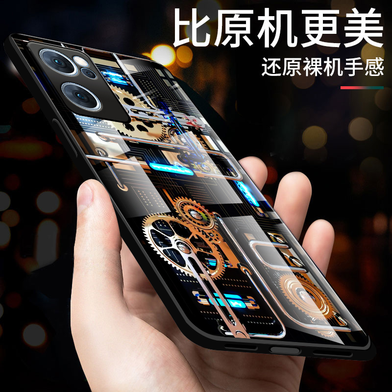 工艺齿轮适用opporeno7手机壳钢化玻璃opporone7se高级创意防摔全包边reno7pro男女同款硅胶个性创意保护硬套 - 图2