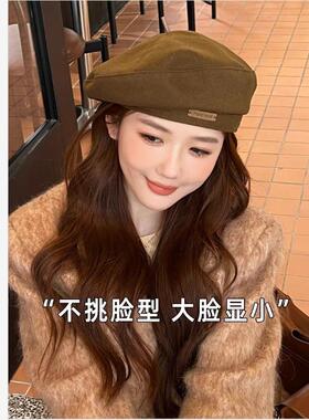 大头围毛呢贝雷时尚画家帽子女