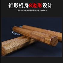 Solid bi-section stick solid wood real fight performance anti-body beginners wood practice two knobsters 8 sides rhomboid double-cut stick