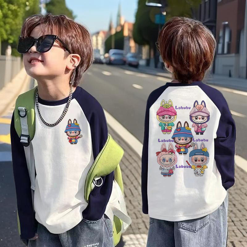 潮流男女童春秋季2025新款长袖打底衫T恤插肩纯棉中大童拉布上衣,淘宝优惠券,粉丝福利购,淘宝优惠卷