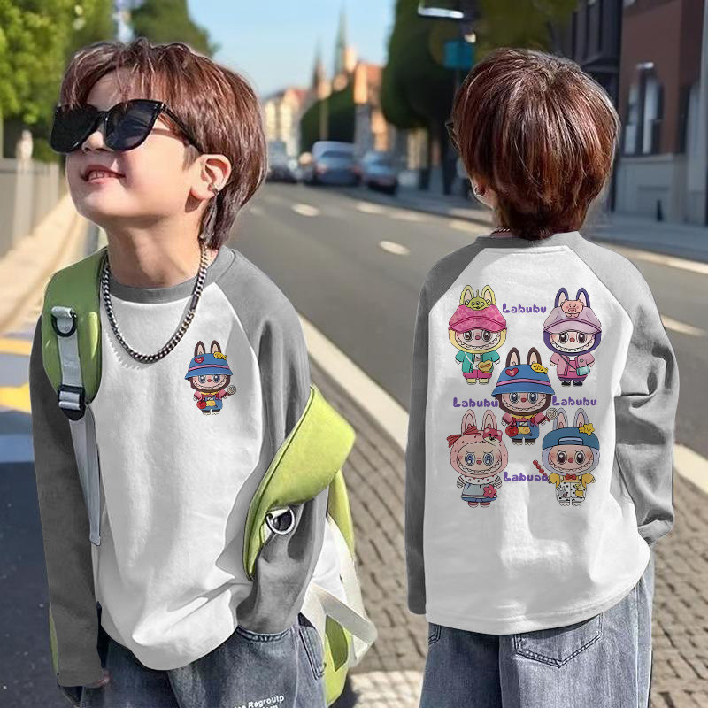 潮流男女童春秋季2025新款长袖打底衫T恤插肩纯棉中大童拉布上衣,淘宝优惠券,粉丝福利购,淘宝优惠卷