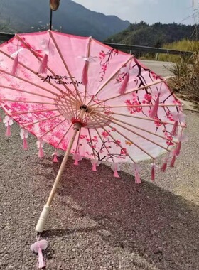 花瓣流苏遮阳流苏伞竹竿布伞古典汉服拍照中国风汉服搭配古风实木