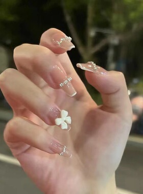 蓝色蝴蝶美甲镭射极光贴纸指甲装饰品手绘水彩立体浮雕防指甲贴