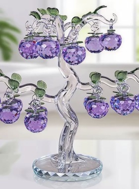 18挂紫色苹果树水晶玻璃客厅样板间高级感摆件礼品