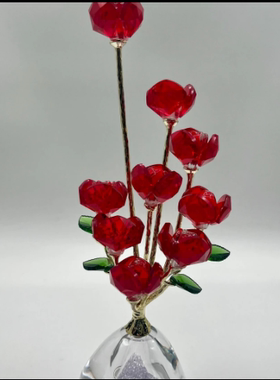 水晶玫瑰花家居客厅玄关装饰品情人节送礼装饰摆件