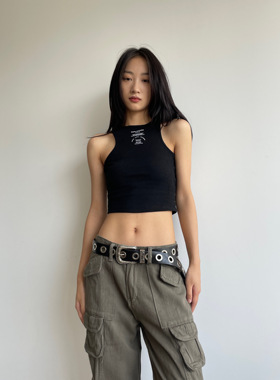 复古雕花y2k辣妹黑色pu皮带