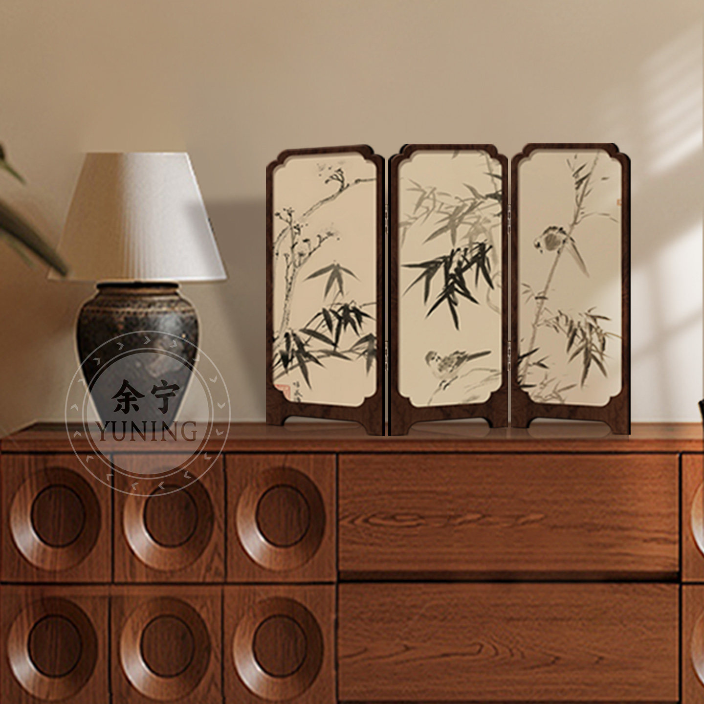 中古风墨竹小屏风桌面摆件新中式办公室茶桌玄关柜装饰品复古摆画,淘宝优惠券,粉丝福利购,淘宝优惠卷