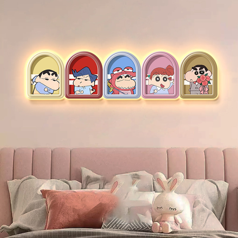 蜡笔小新温馨卧室装饰画壁灯画奶油风卡通男孩女孩儿童房床头挂画,淘宝优惠券,粉丝福利购,淘宝优惠卷