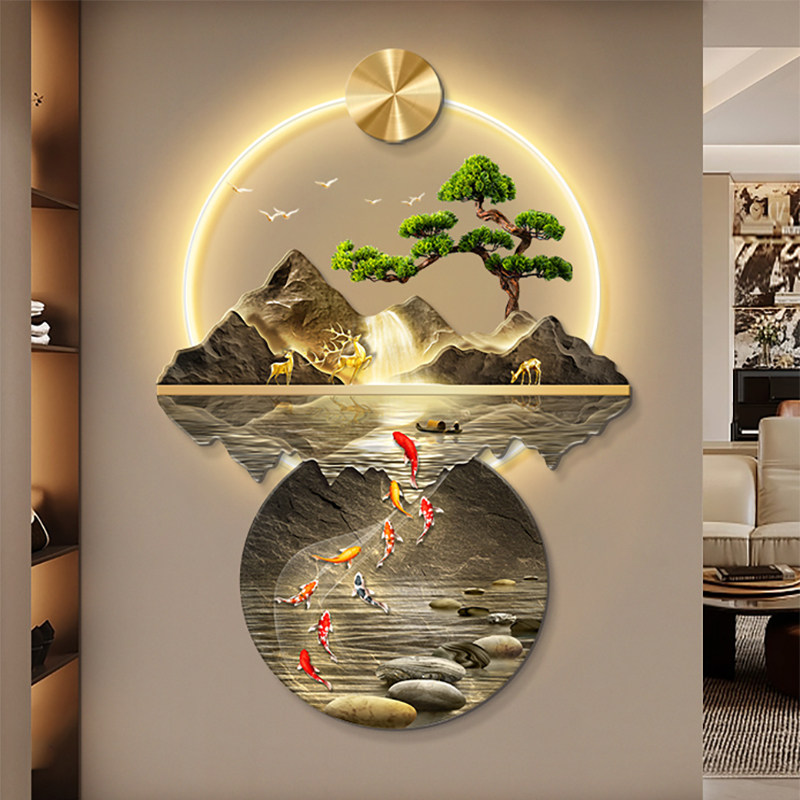 流水生财新中式玄关装饰画入户正对门壁画灯走廊过道山水高端挂画,淘宝优惠券,粉丝福利购,淘宝优惠卷