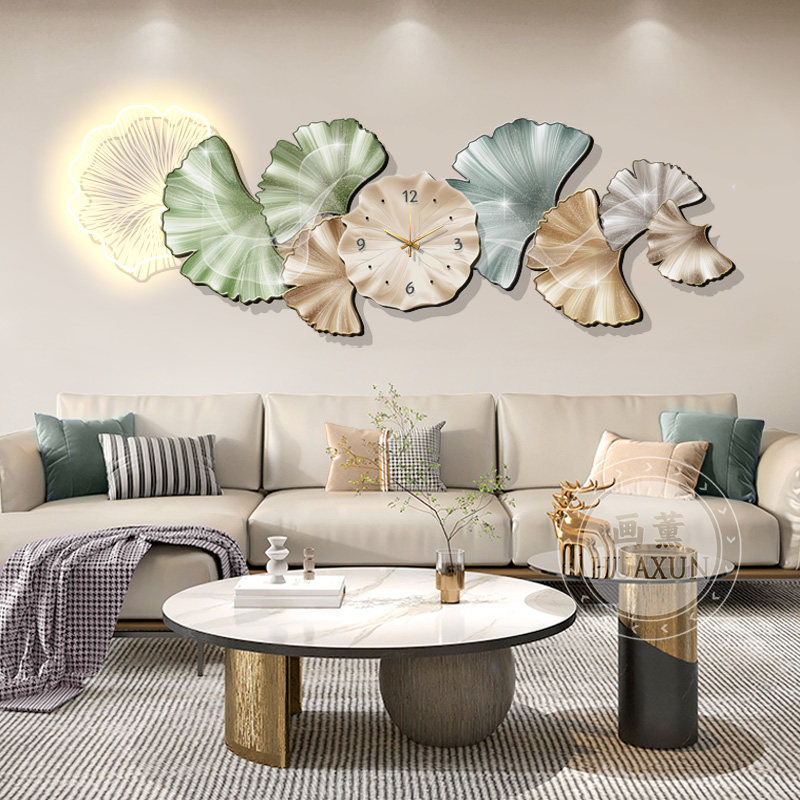 轻奢钟表挂钟客厅装饰画高级感沙发背景墙面创意壁灯画银杏叶挂画,淘宝优惠券,粉丝福利购,淘宝优惠卷