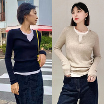 202 new fake two-shirt autumn new product collar workout bottom shirt 100 hitch 3 fall piece wool woman 23 winter round and lean