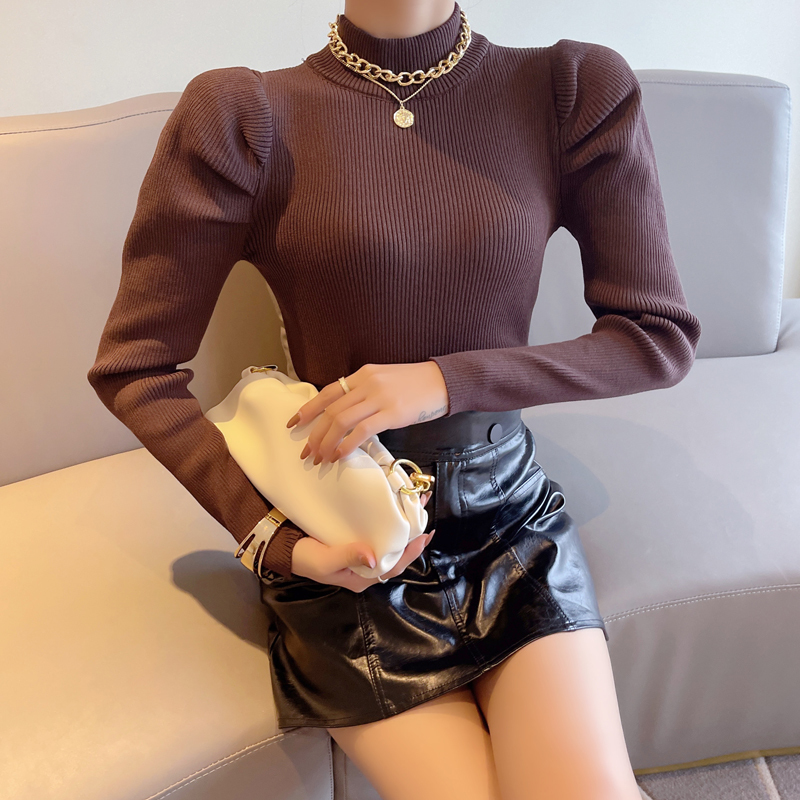 Casual puffy sleeve  slim-fit sweater 休闲泡泡袖修身显瘦毛衣 - 图3