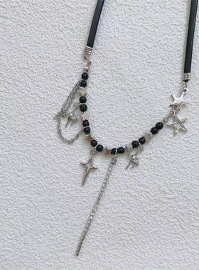 皮革流苏y2k千禧辣妹~星星项链ins小众设计嘻哈甜酷锁骨链choker