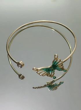 新中式蝴蝶绿尾蝶~手镯女国潮2023新款爆款开口手饰轻奢小众配饰