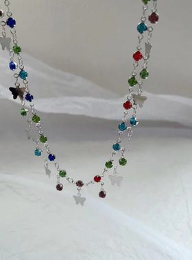 夏日彩色蝴蝶项链女多巴胺项链~轻奢小众2023新款爆款锁骨链颈链