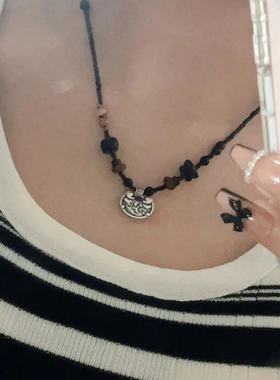 新中式国潮平安锁串珠项链女复古百搭锁骨链设计感小众民族风颈链