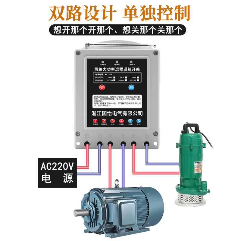 220V单相水泵电机远程遥控开关两路控制器打药机增氧泵遥控器双控 - 图2