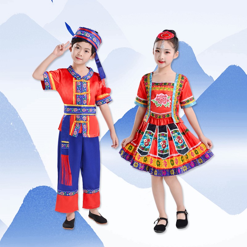 三月三儿童少数民族服装苗族舞蹈服 牧橘民族服装/舞台装