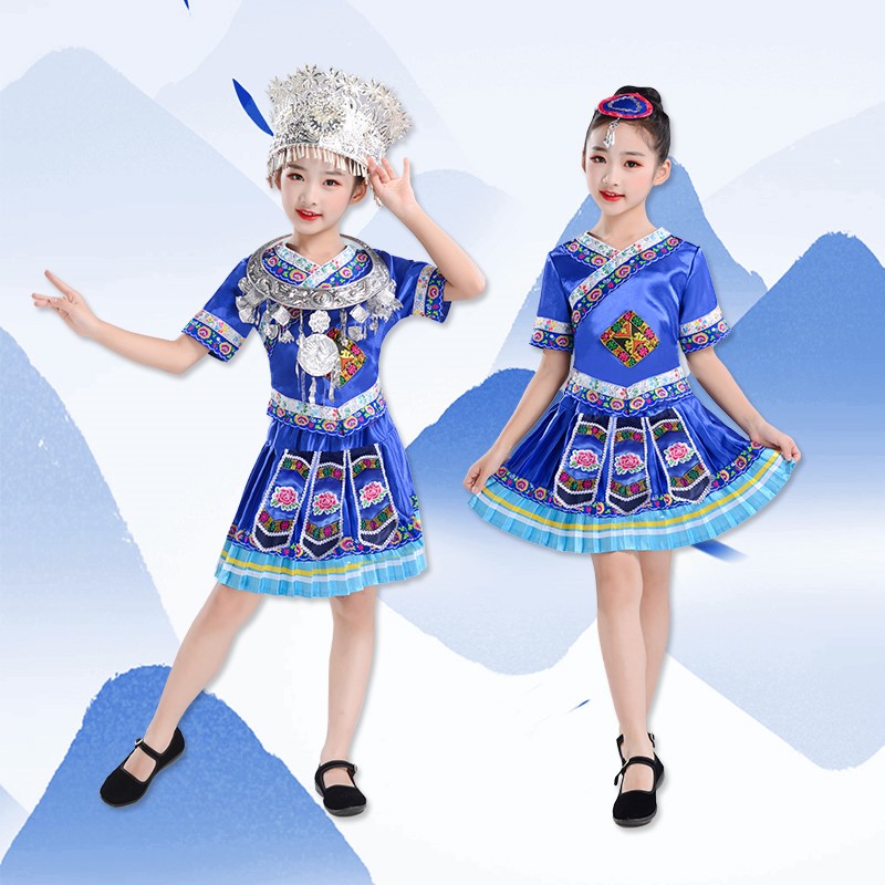 三月三儿童少数民族服装苗族舞蹈服 牧橘民族服装/舞台装